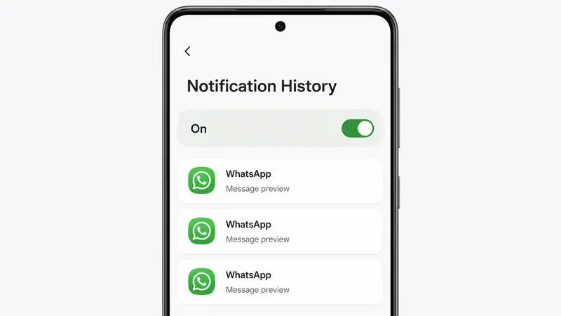 Android Notification History showing WhatsApp message previews