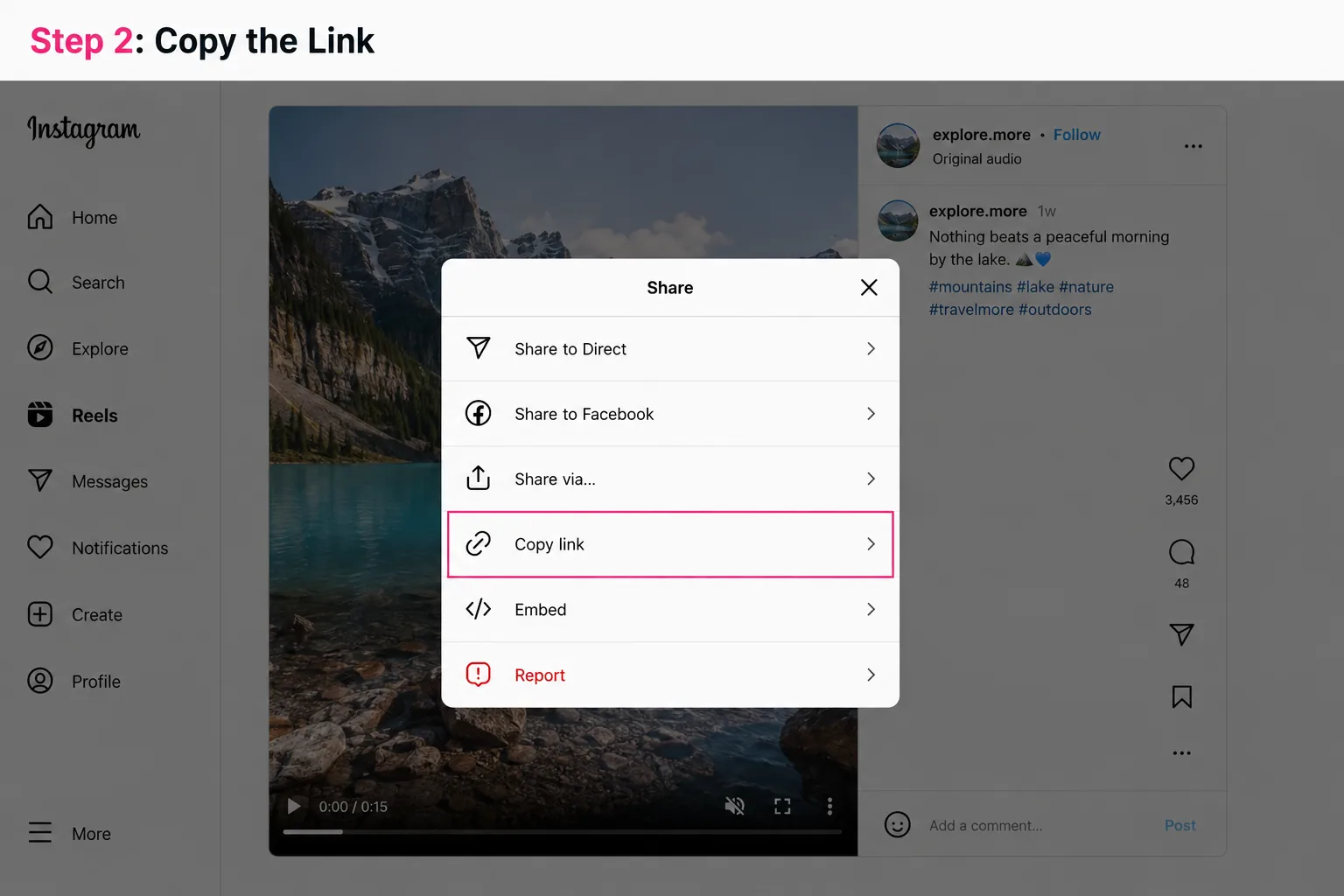 Step 2 copy the Instagram Reel link