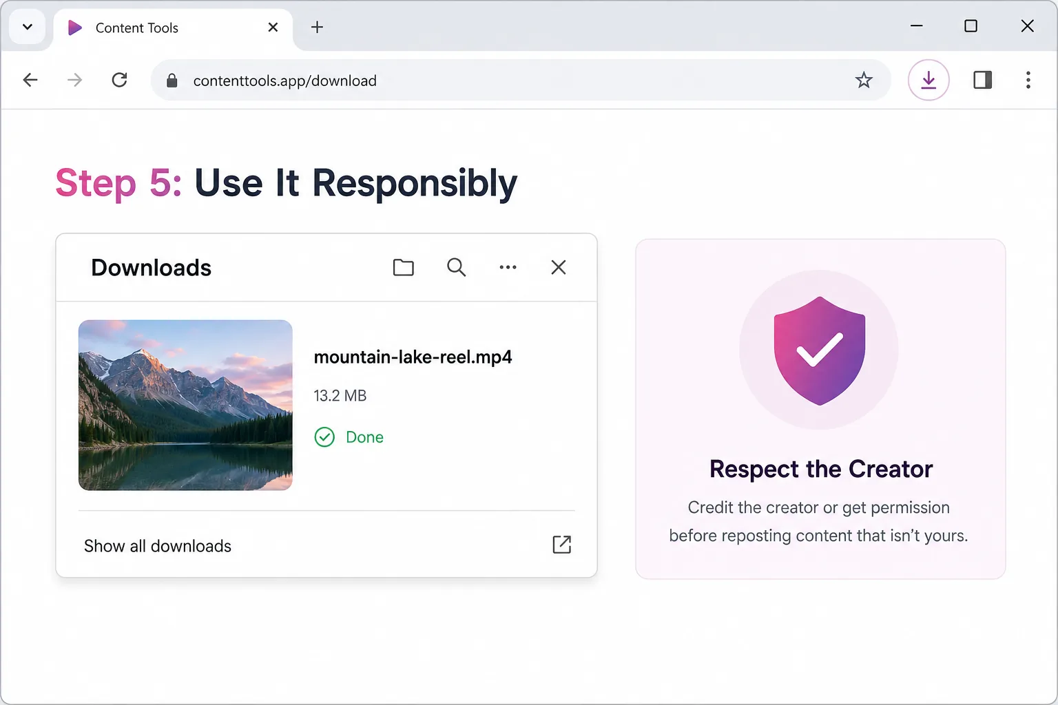 Step 5 use the downloaded Reel responsibly