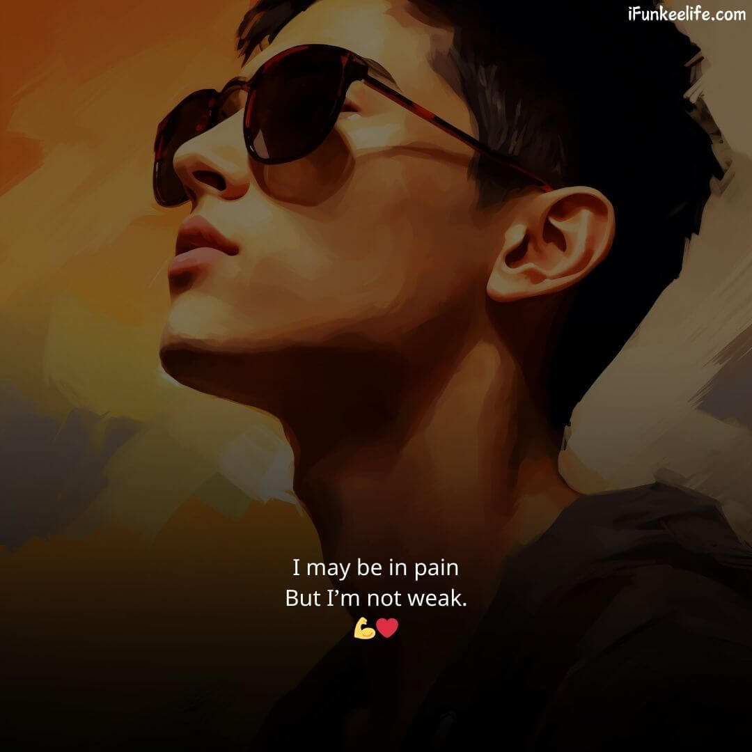 EGO Attitude Status for Boys image showing a confident male character in sunglasses with a bold quote about inner strength and resilience.