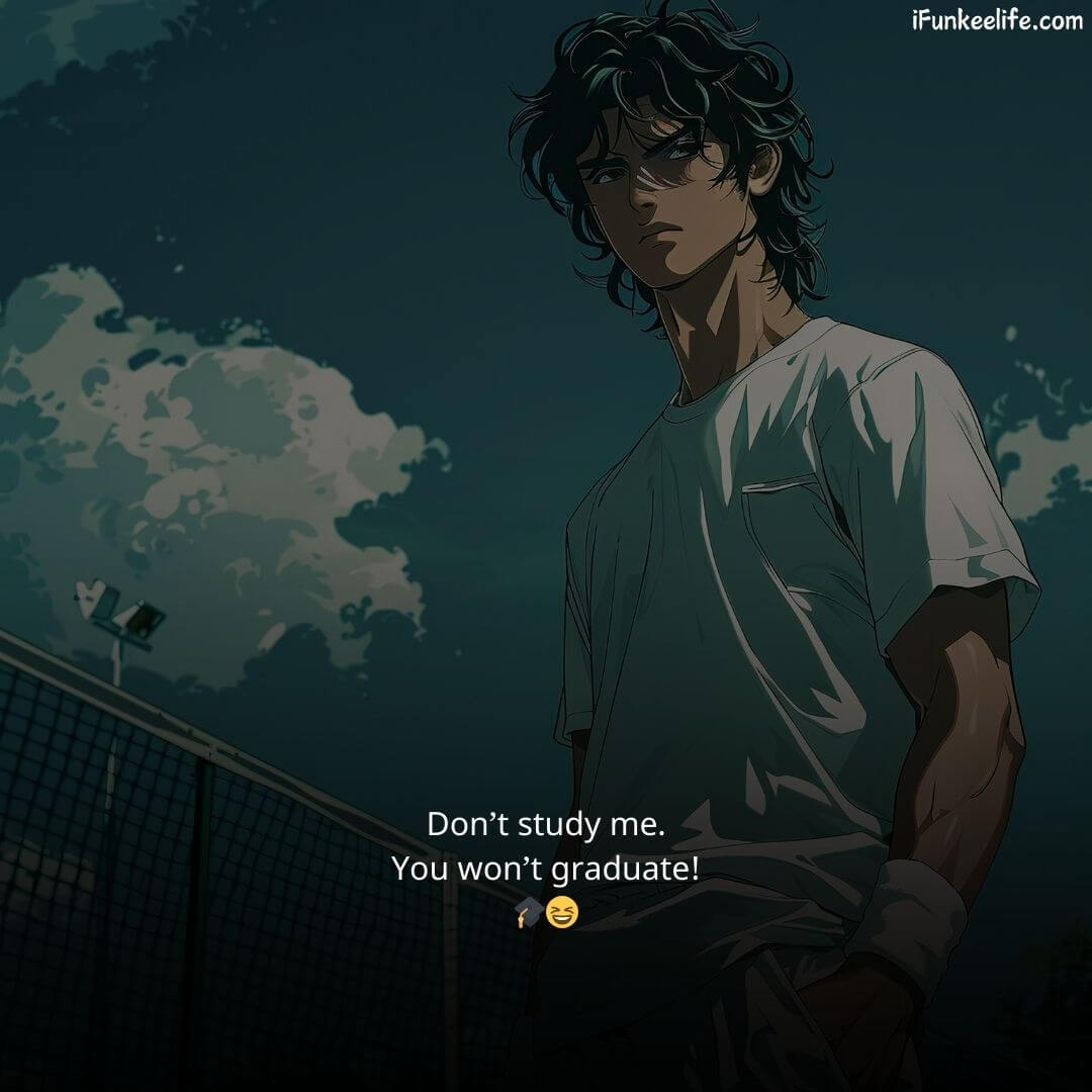 Cool anime boy with messy dark hair standing on a sports court for English Attitude Status DP