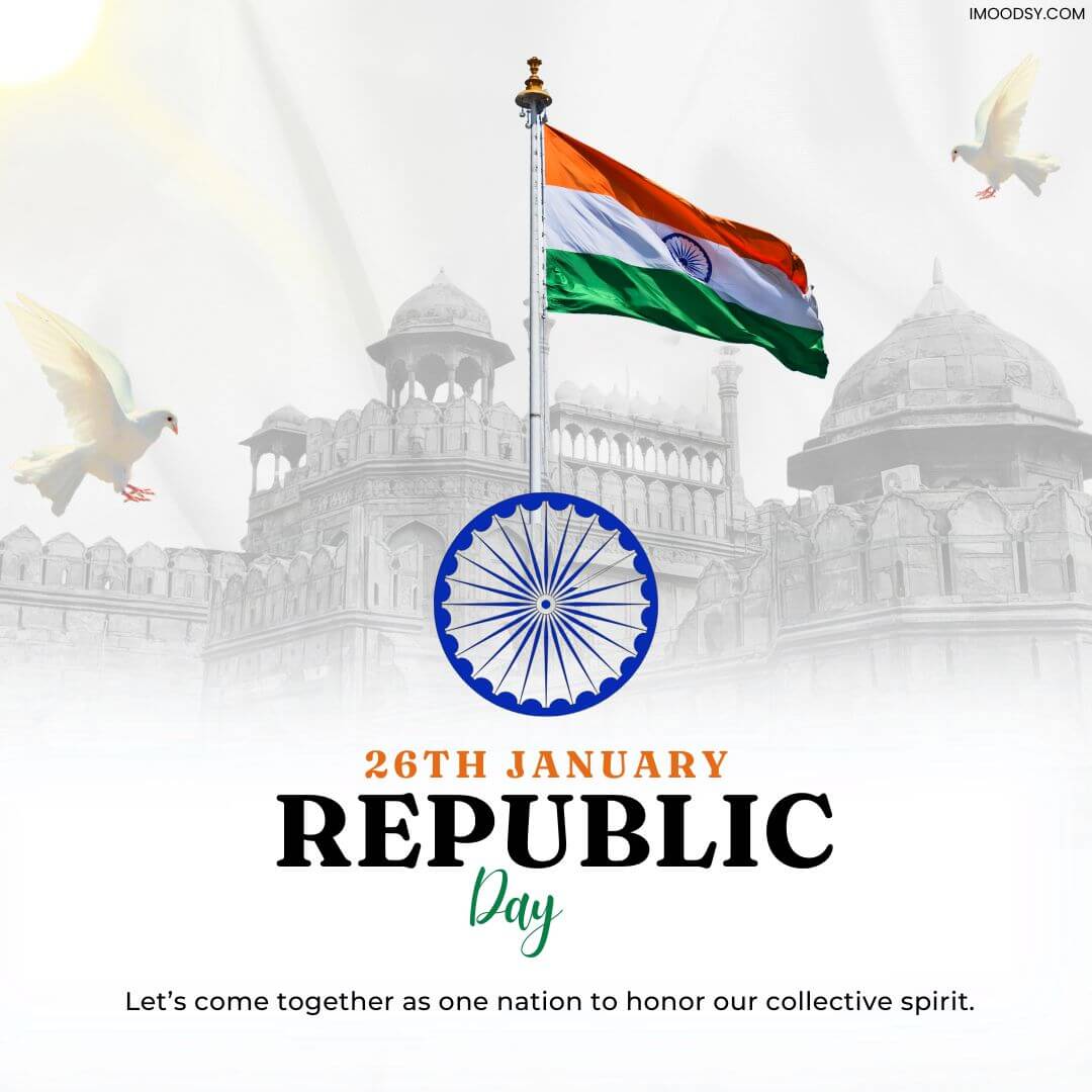 100+ Happy Republic Day Quotes 5 Indian Parliament House illustration with Tricolor flag for famous patriotic slogans.