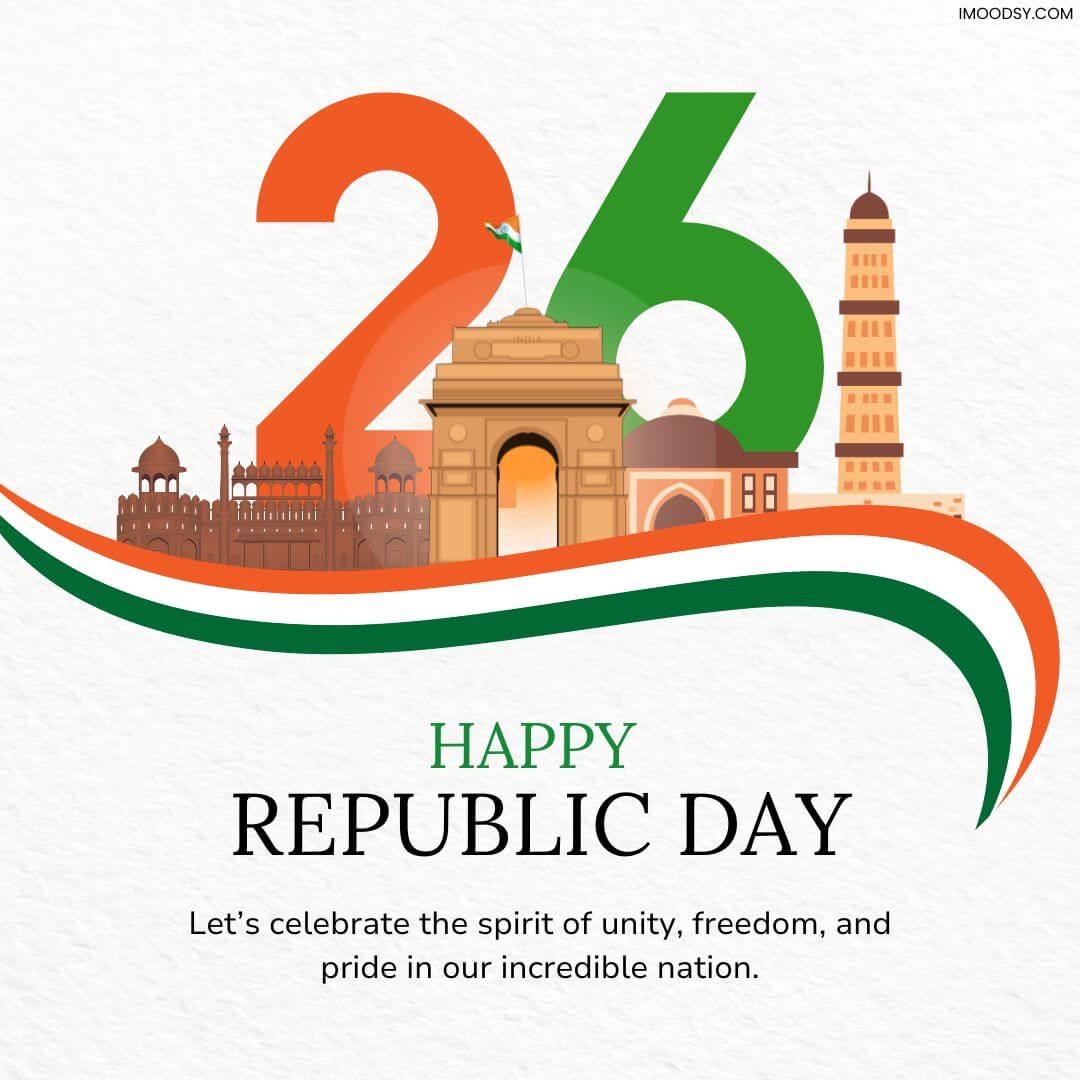 100+ Happy Republic Day Quotes 4 Creative number 26 graphic with Red Fort (Lal Quila) for India Republic Day quotes.