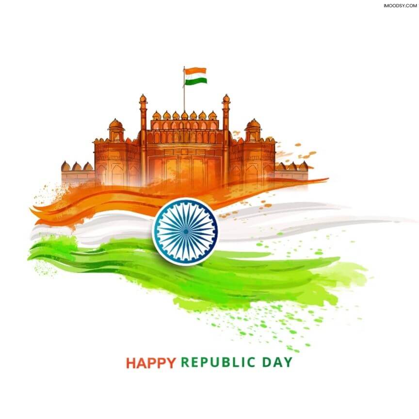 Artistic Republic Day images illustration showing Red Fort (Lal Quila) with Indian flag wave.