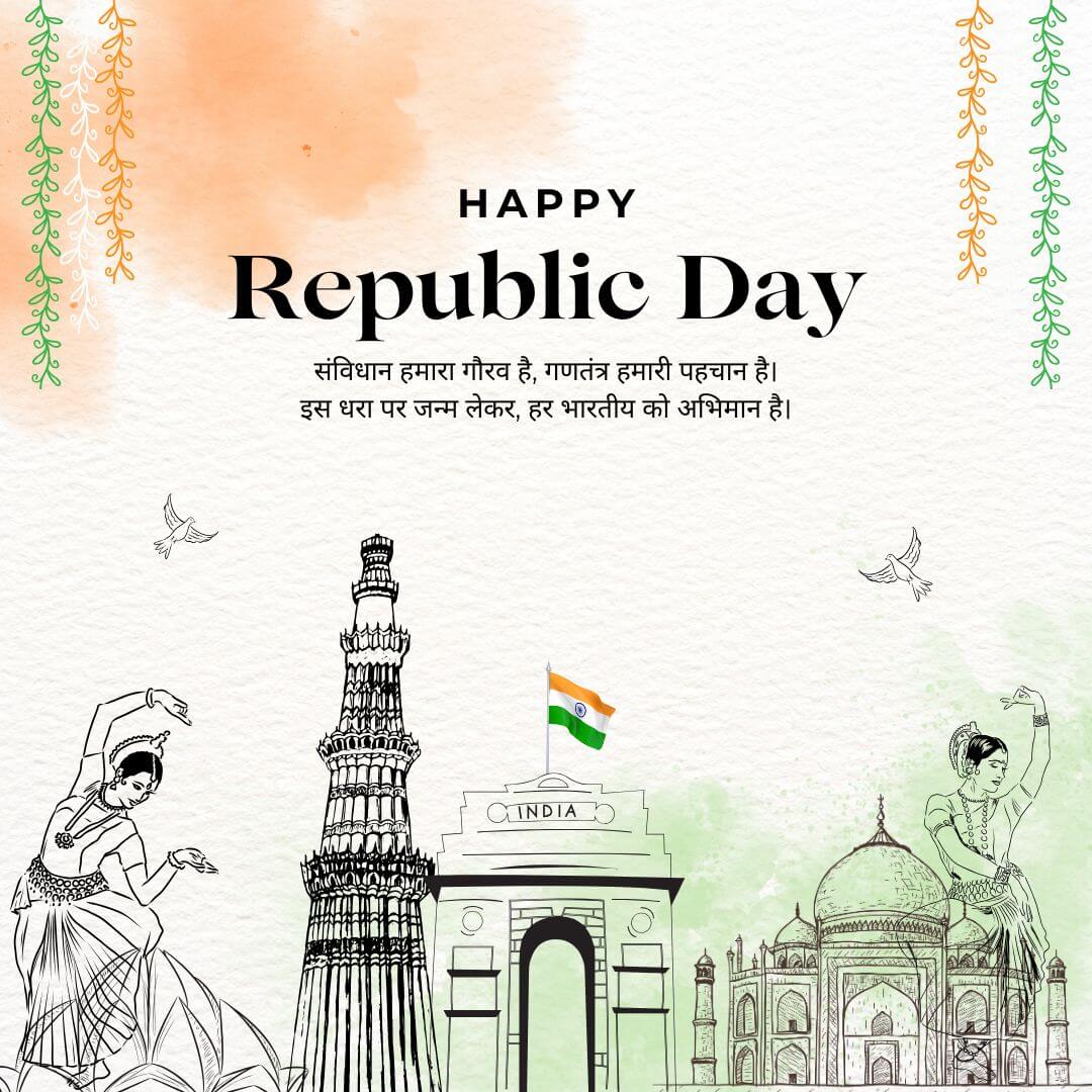 100+ Happy Republic Day Quotes 2 Republic Day Quotes in Hindi with Indian monuments background illustration