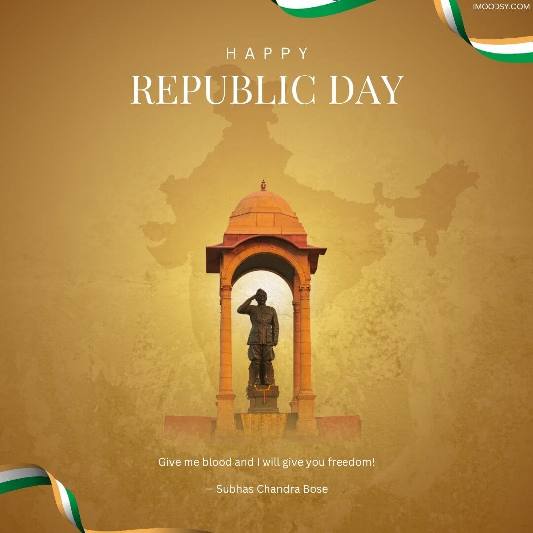 100+ Happy Republic Day Quotes 3 Silhouette of soldier at India Gate war memorial tribute to revolutionary freedom fighters.